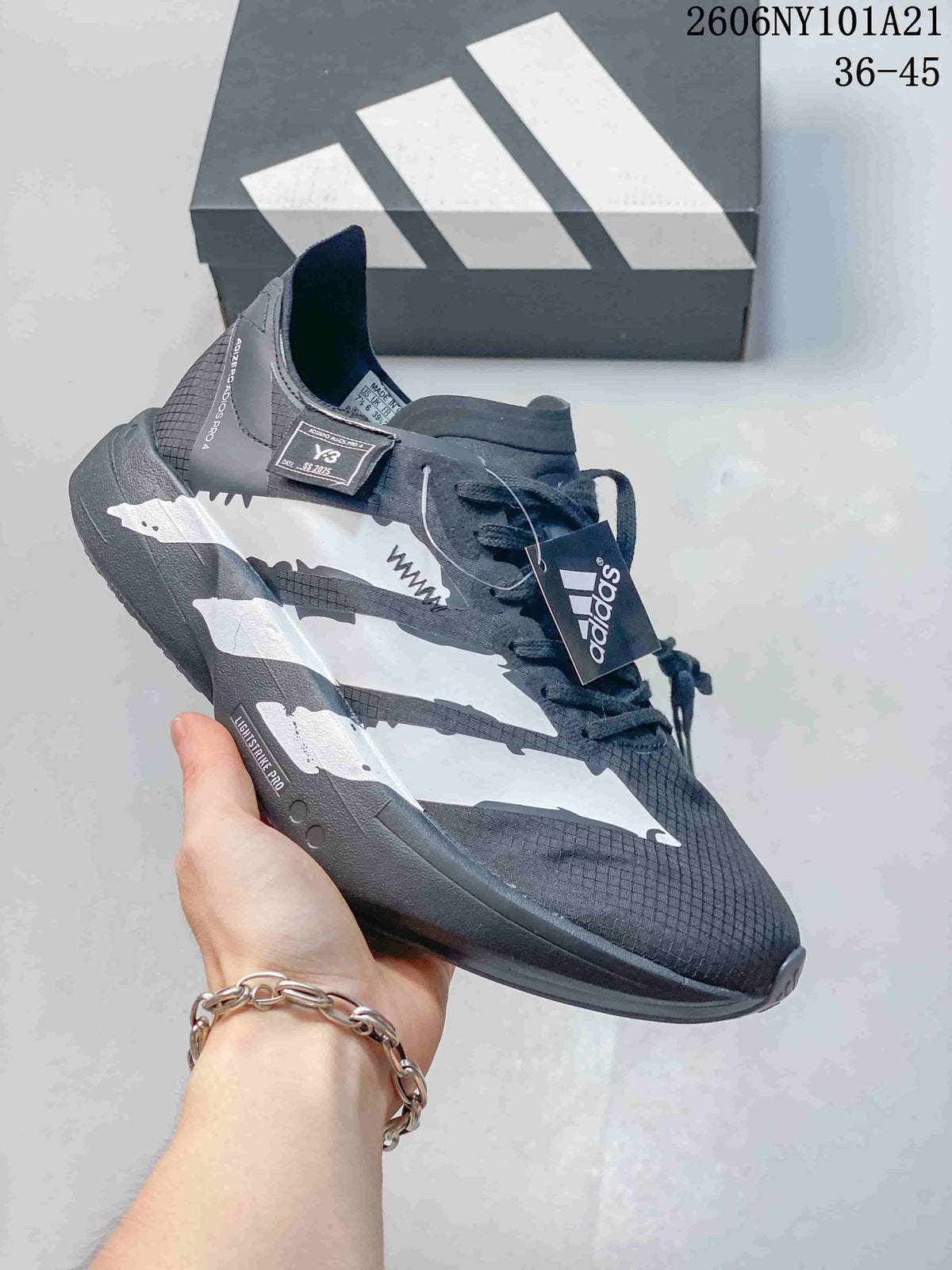 Black Adidas running shoe with white side accents and Lightstrike Pro sole; image text shows 36–45.