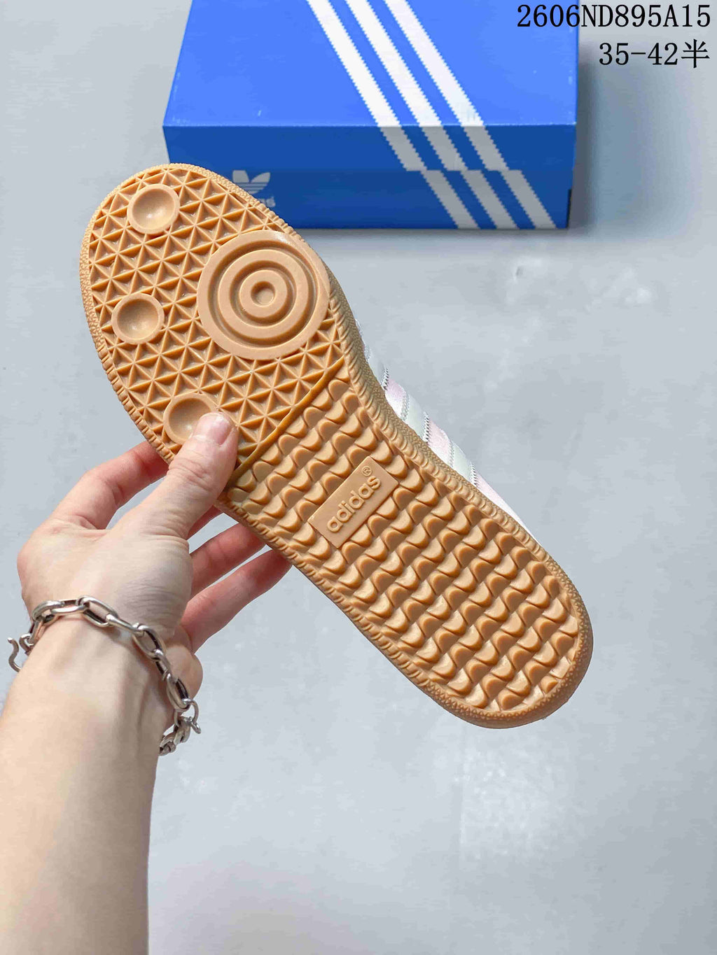 Textured gum-colored outsole of the pink Samba Jane sneaker