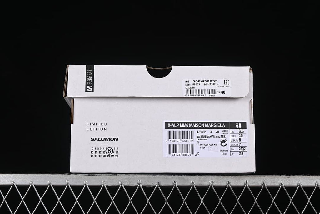 Shoebox label showing model, color, and photographed sample size