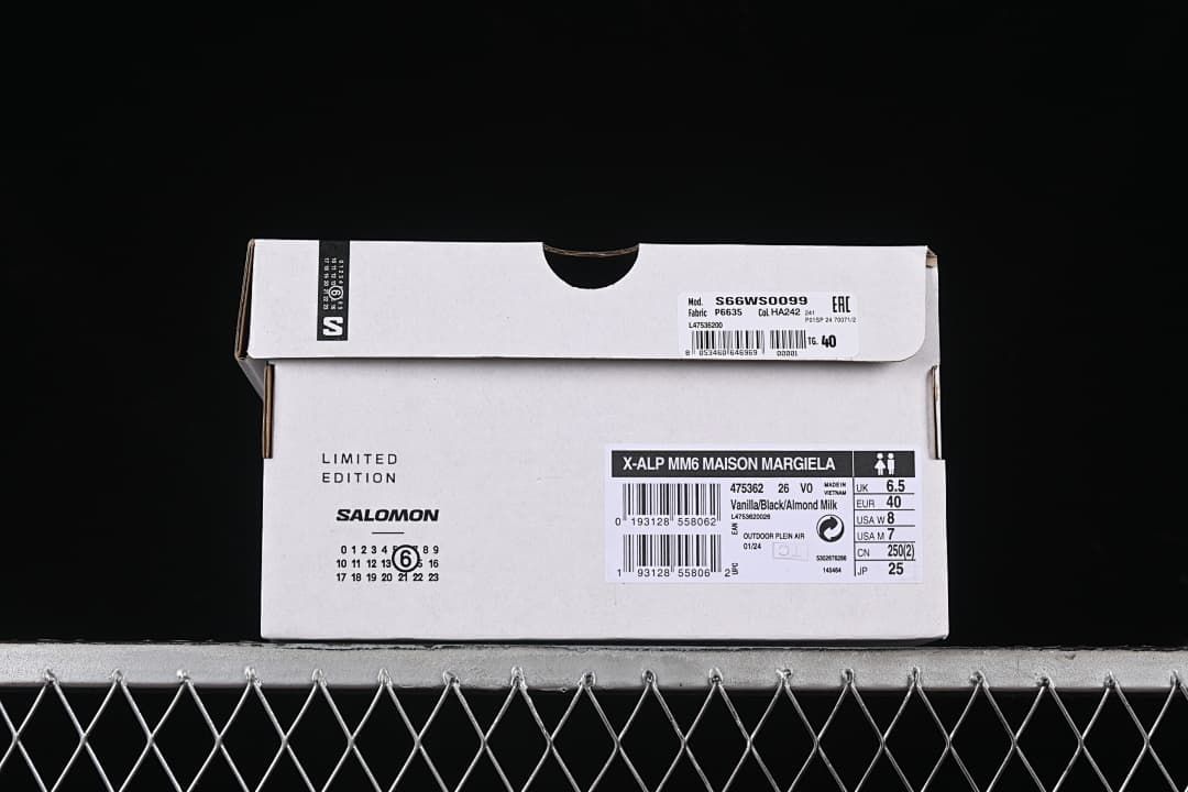 Shoebox label showing model, color, and photographed sample size