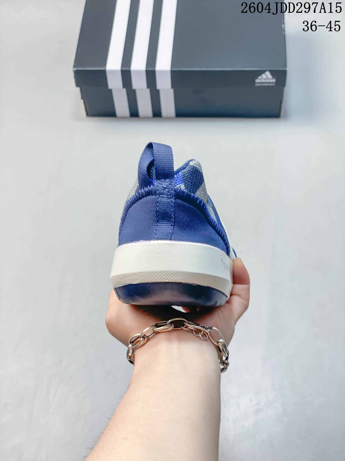 Rear view of a blue adidas Terrex CC Boat shoe showing the heel pull tab