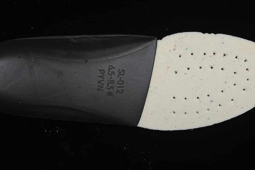 Close-up of the shoe insert marking showing SL-012 and 6.5–8.5 sizing text