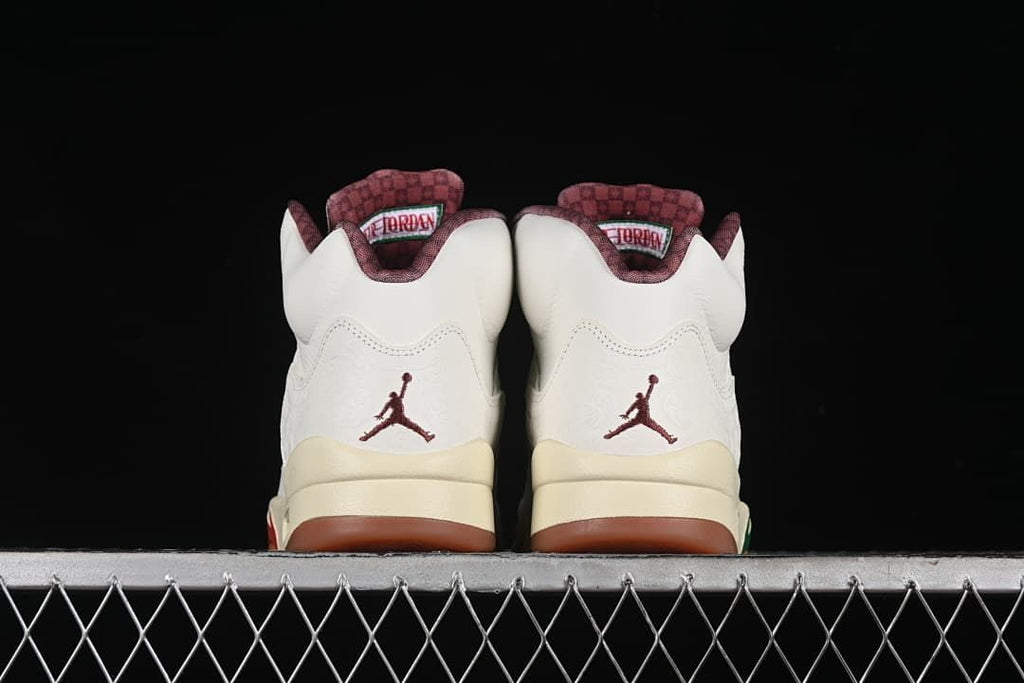 Rear view of the pair with burgundy heel logos