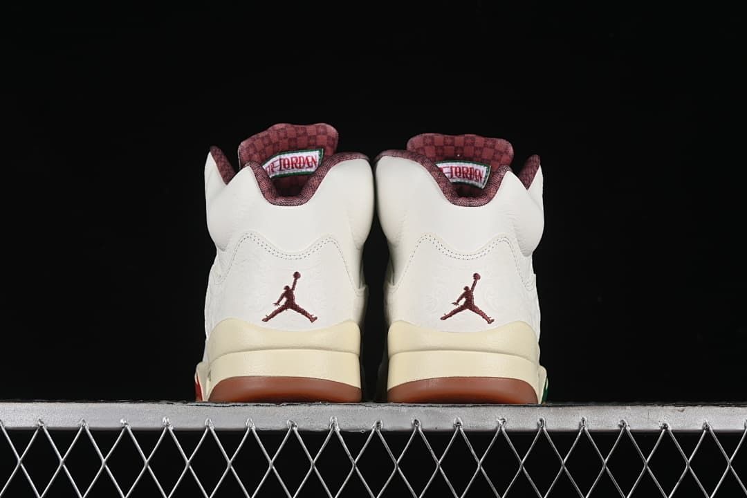 Rear view of the pair with burgundy heel logos