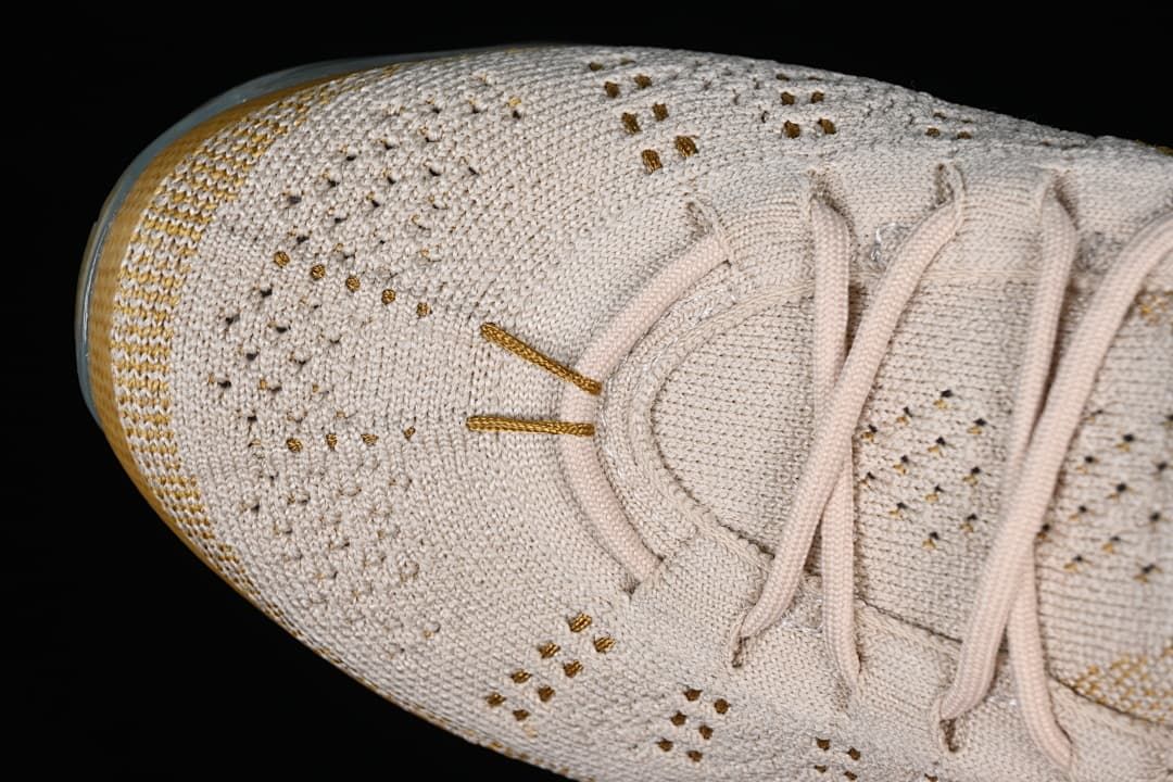 Top view of the knit toe box and lace-up area.