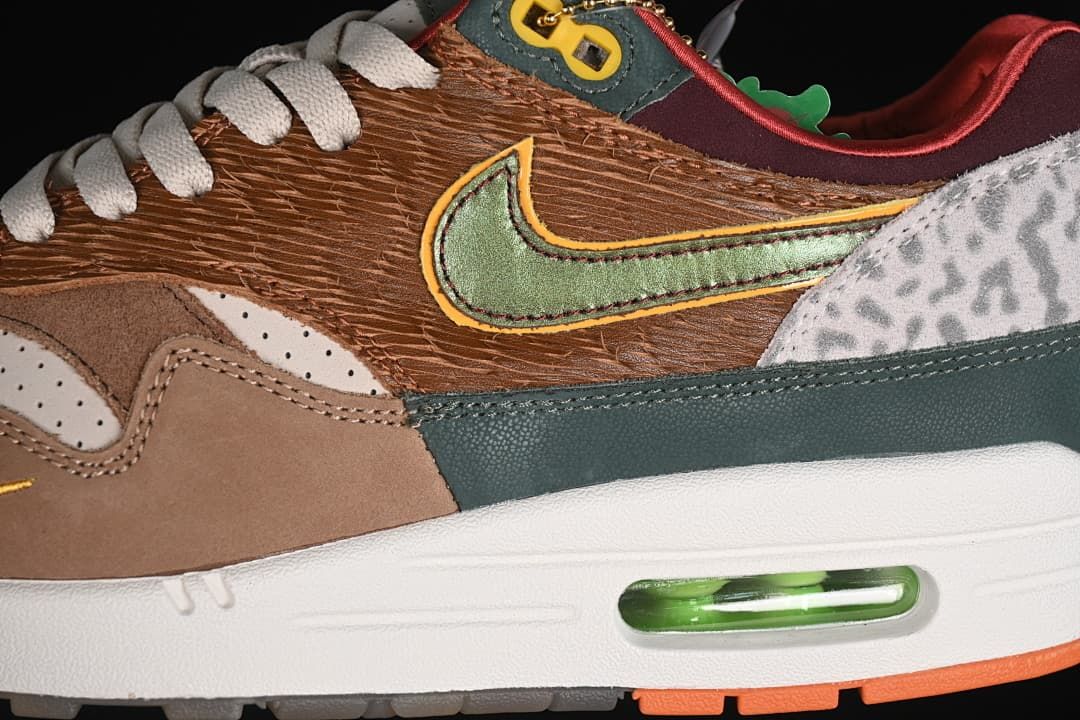 Close-up of the layered side panels, Swoosh, and visible midsole Air unit.