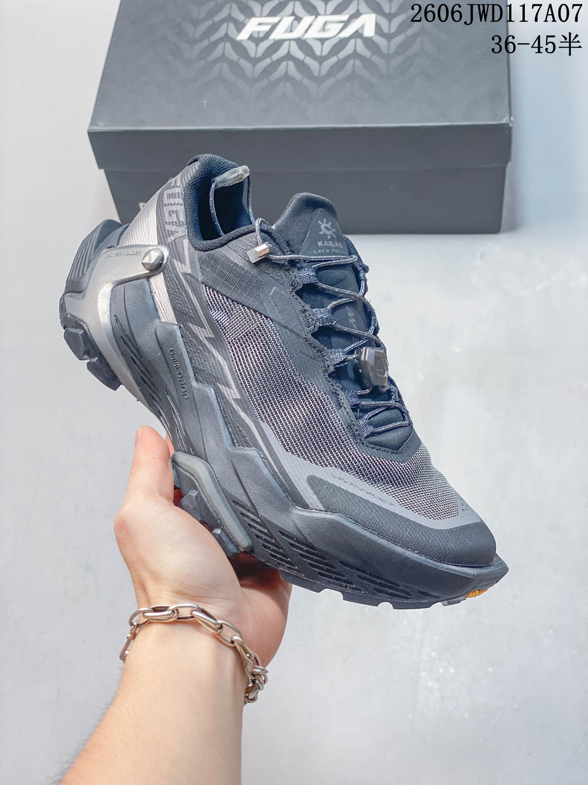 Angled side view of the gray Kailas FUGA trail shoe