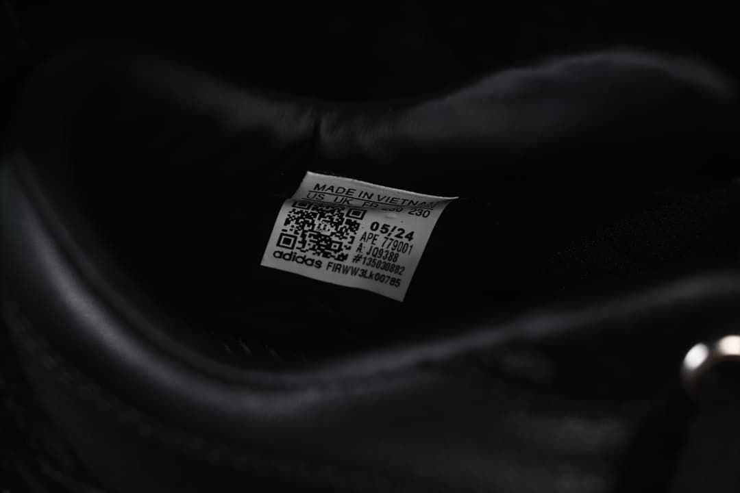 Interior size label showing size information and product markings