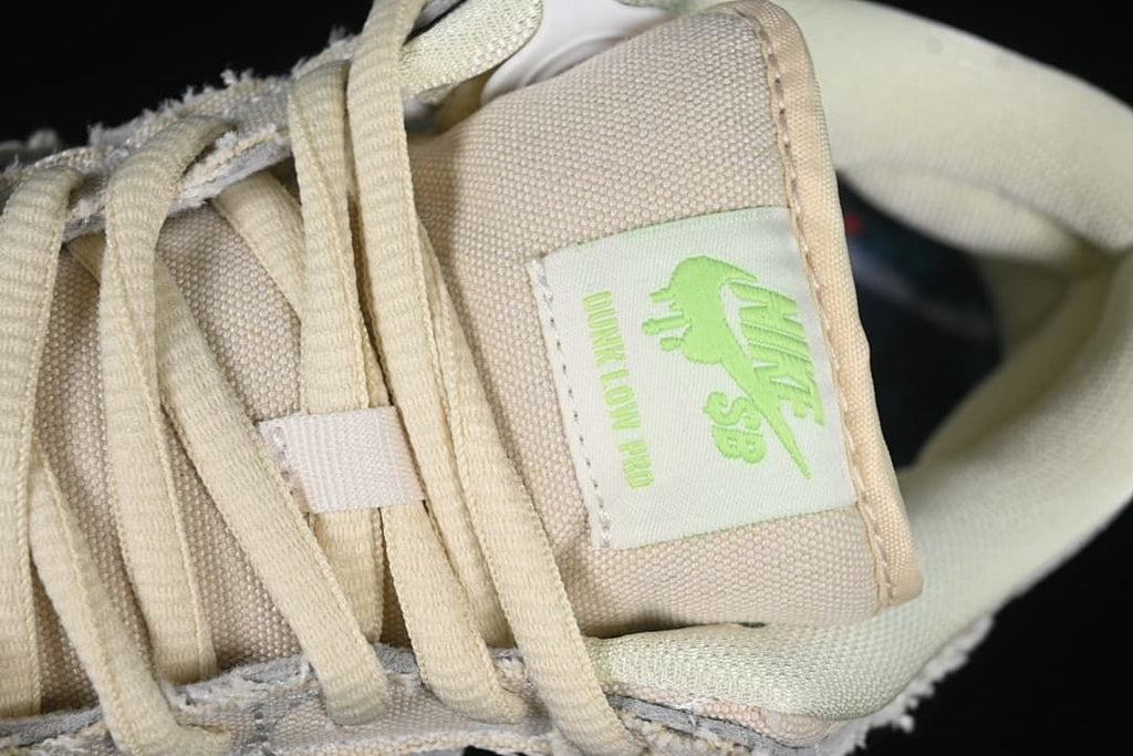 Close-up of tongue label and laces