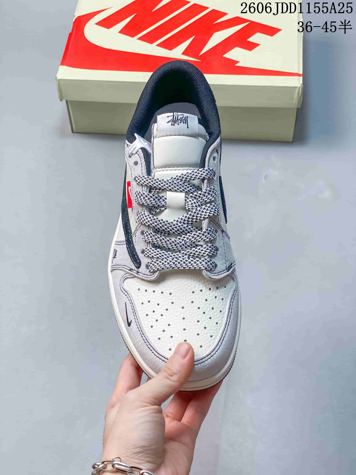 Top view showing the perforated toe and patterned laces