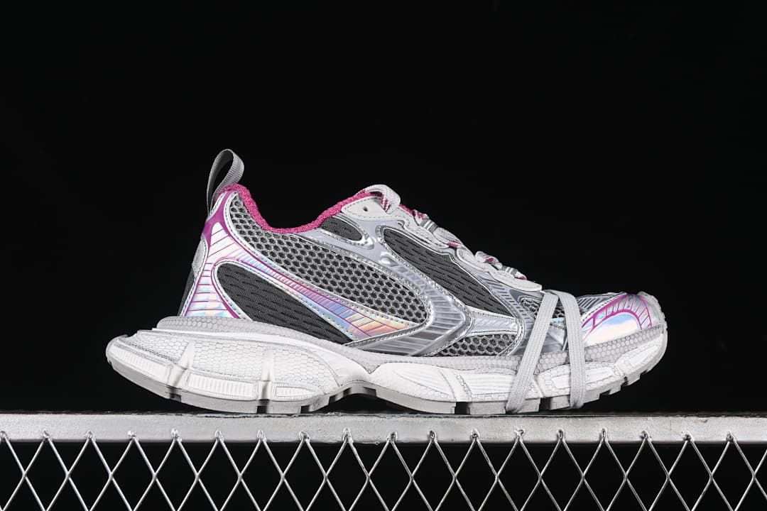 Side profile of a sneaker showing its layered panels and chunky sole