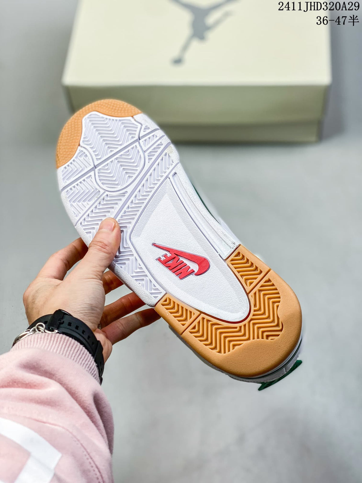White and gum-colored outsole with tread pattern