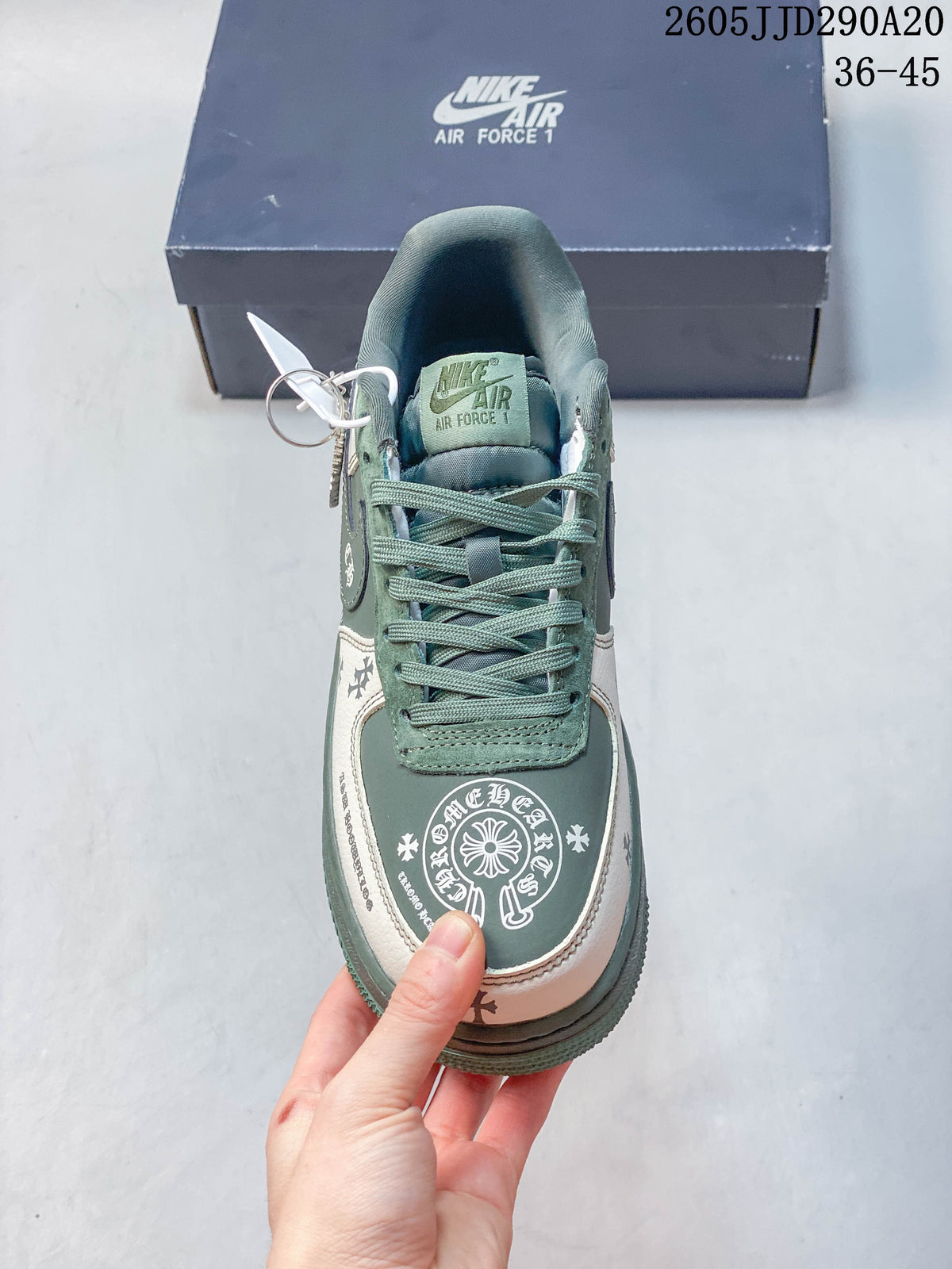 Top view showing the laces and decorative design on the toe