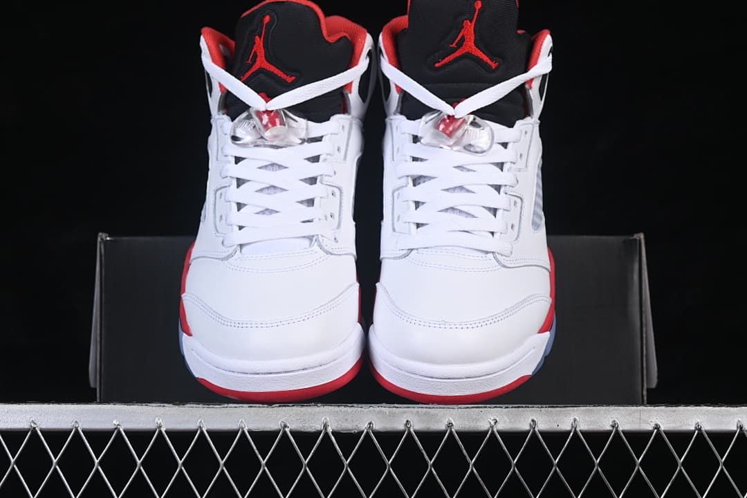 Front view of the pair with black tongues and red Jumpman logos
