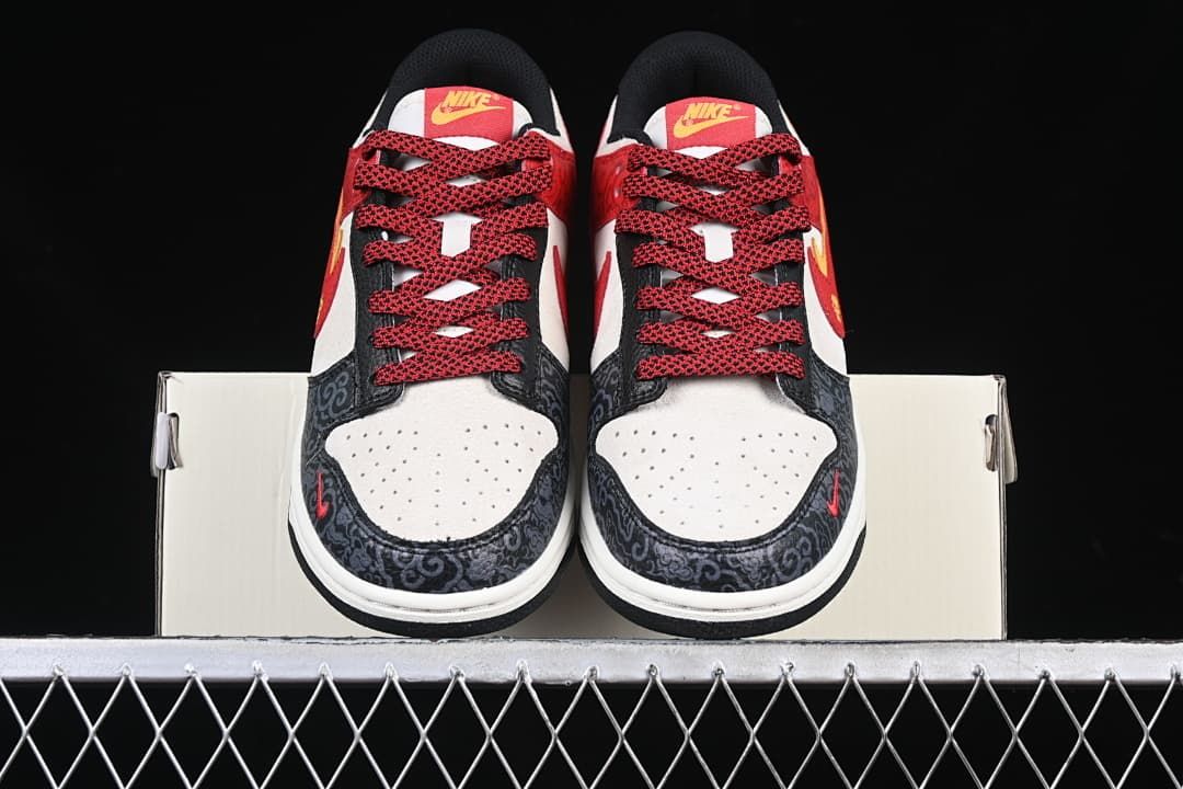 Front view of the pair highlighting the perforated toe boxes and patterned laces