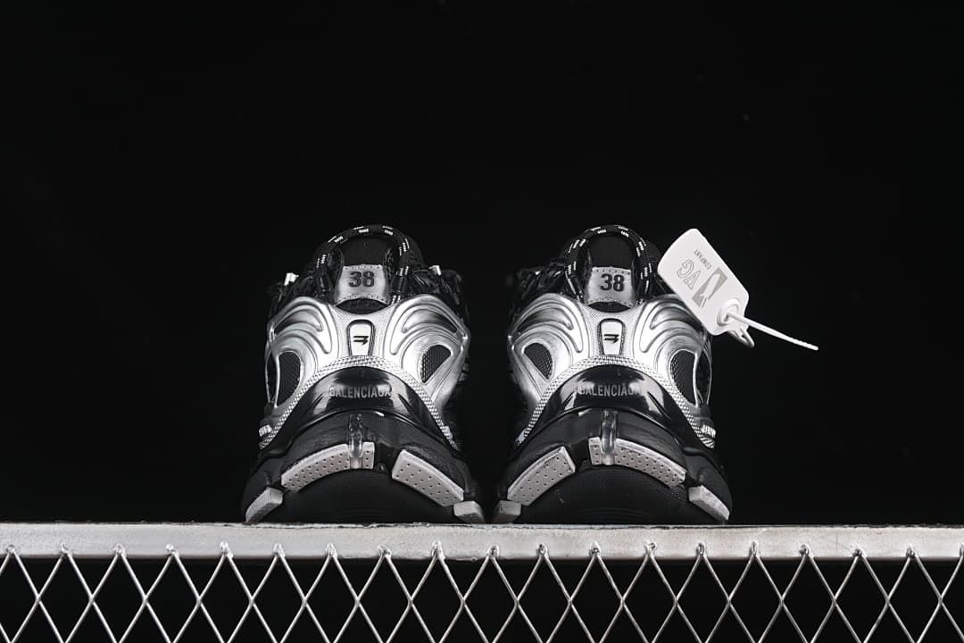 Rear view of the pair showing sculpted silver heel details.