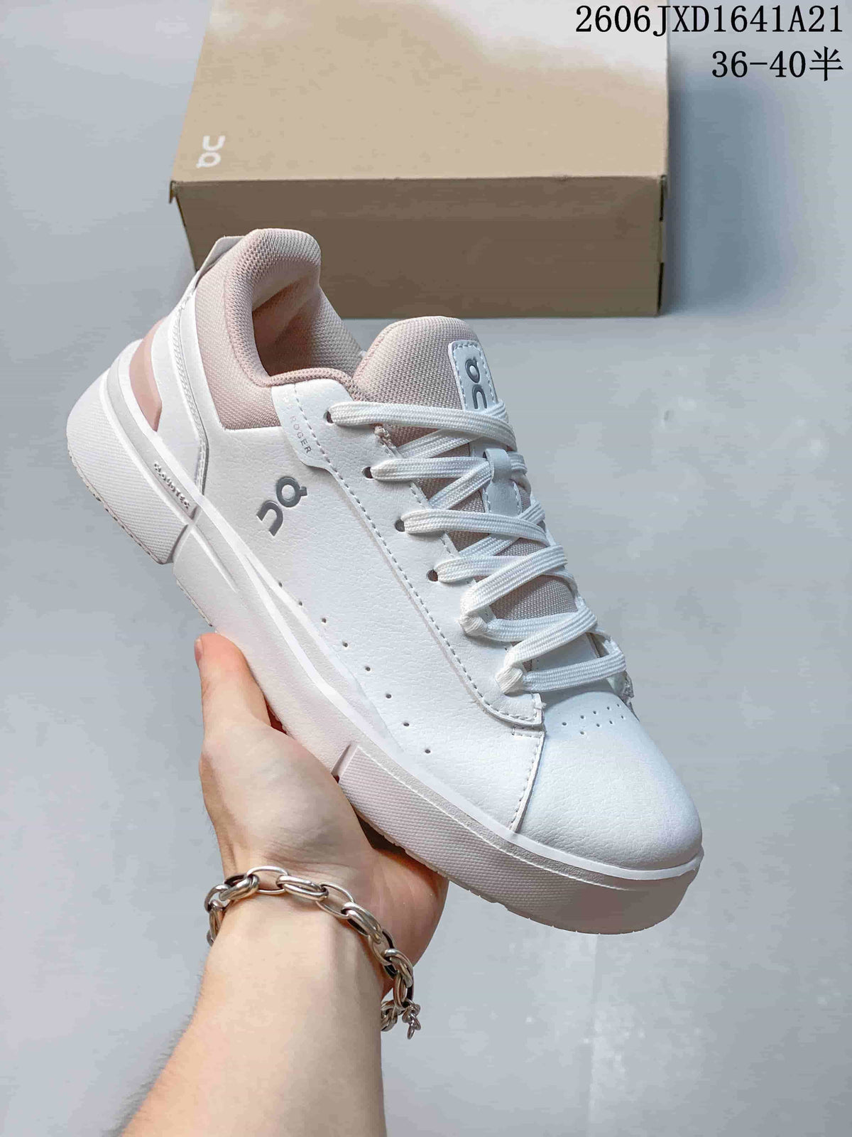 White On The Roger low-top sneaker with subtle blush-colored heel accents