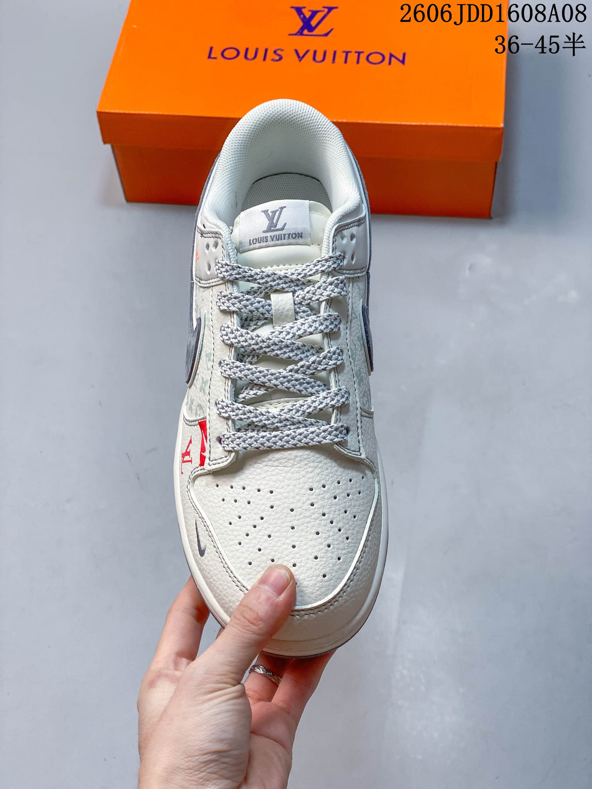 Top view showing the sneaker's laces and perforated toe