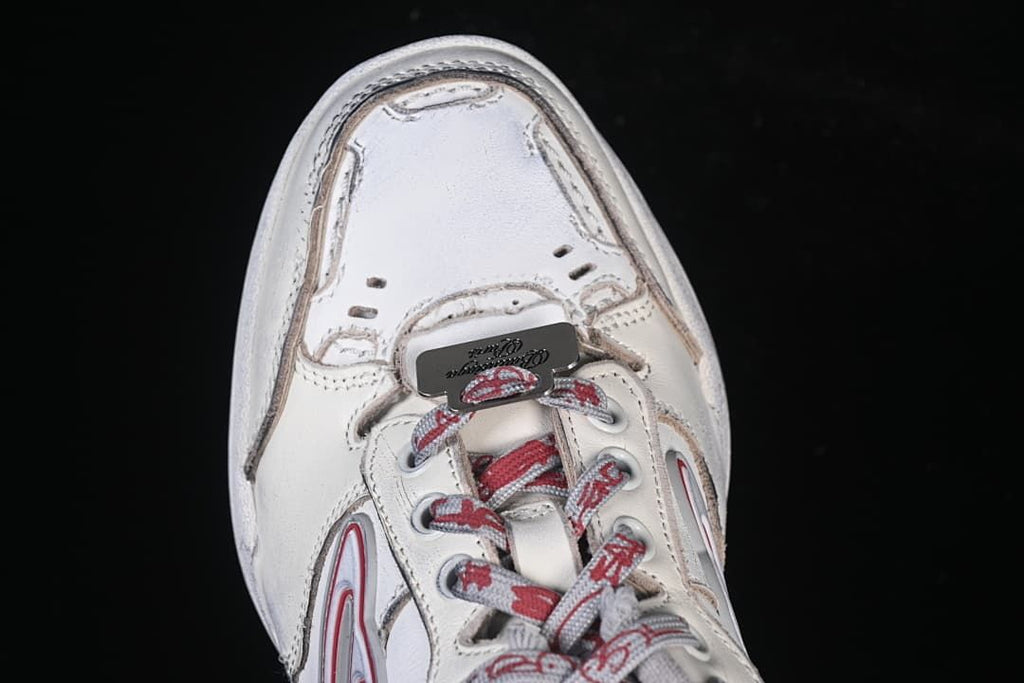 Top-down detail of the sneaker toe and lacing