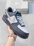 Dark gray and white Nike Air Force 1 low-top sneaker with white laces