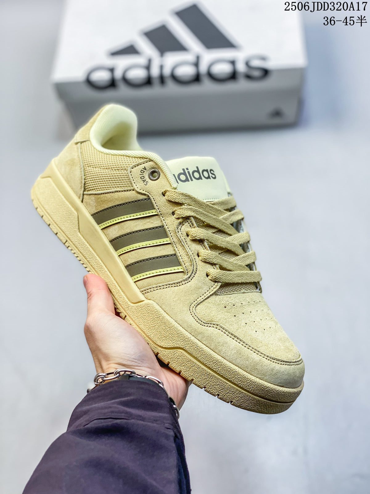 Tan adidas Entrap sneaker with dark and pale contrasting stripes