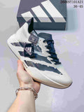 White Adidas running shoe with dark jagged side accents and Lightstrike Pro sole; image text shows 36–45.