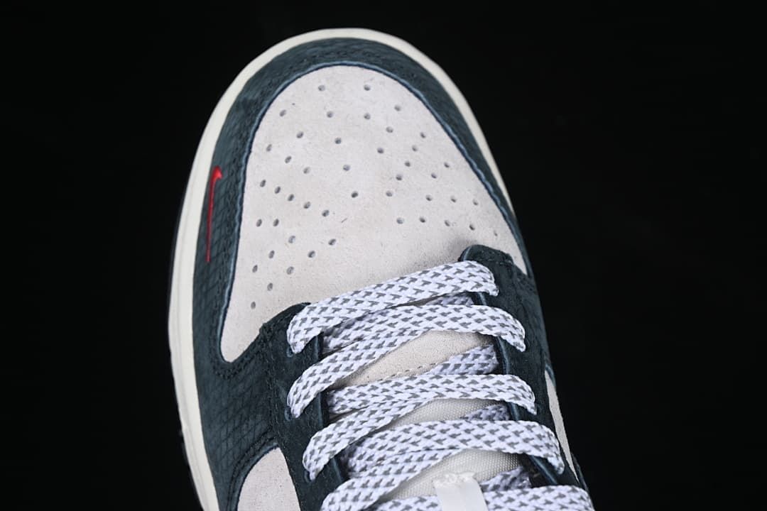 Top close-up of the perforated toe and patterned laces