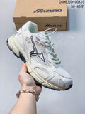 Several Mizuno mesh sneakers arranged in a circle, shown in different color combinations.