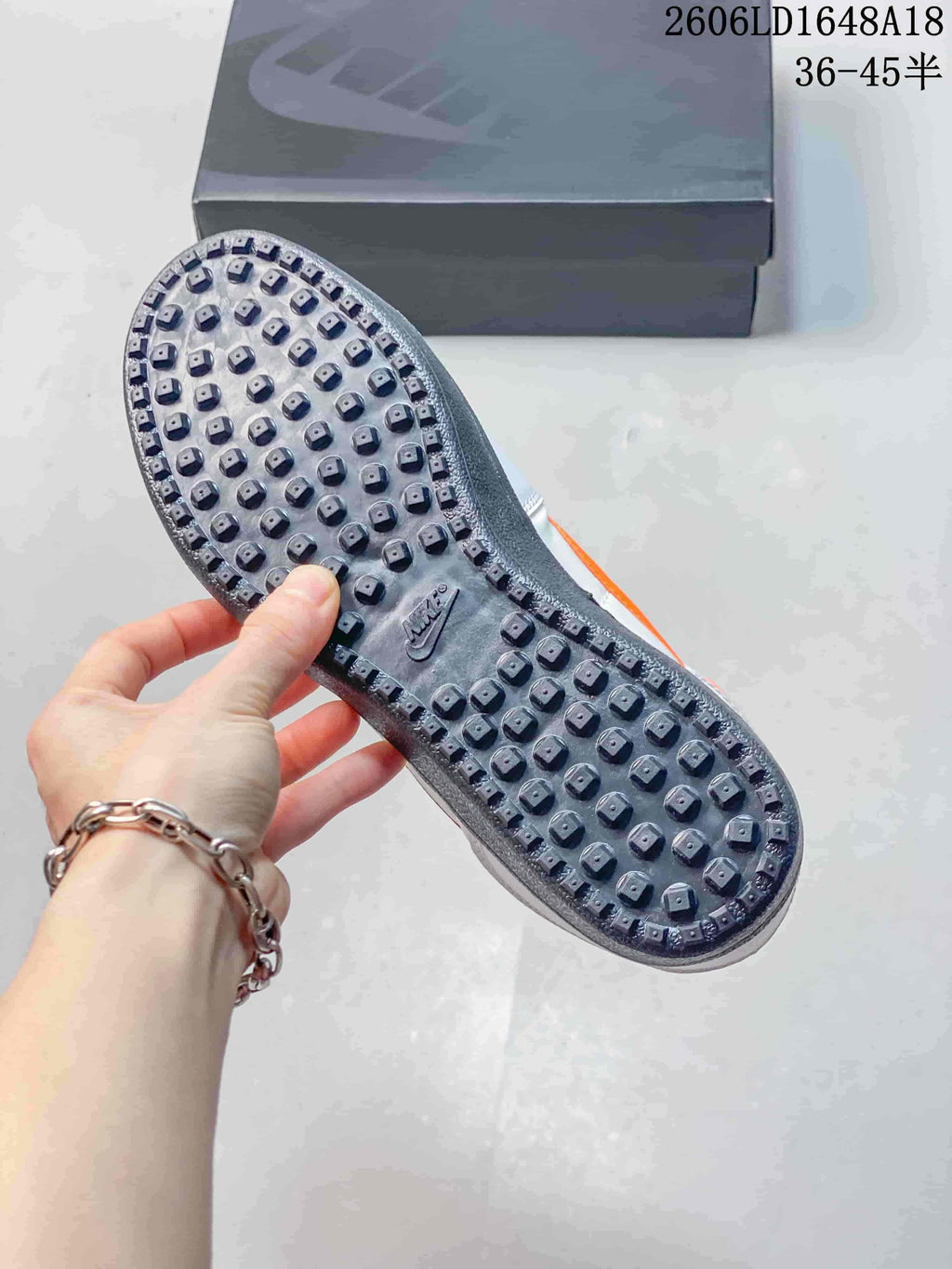 Close-up of the dark textured outsole on a Nike Field General 82 SP sneaker