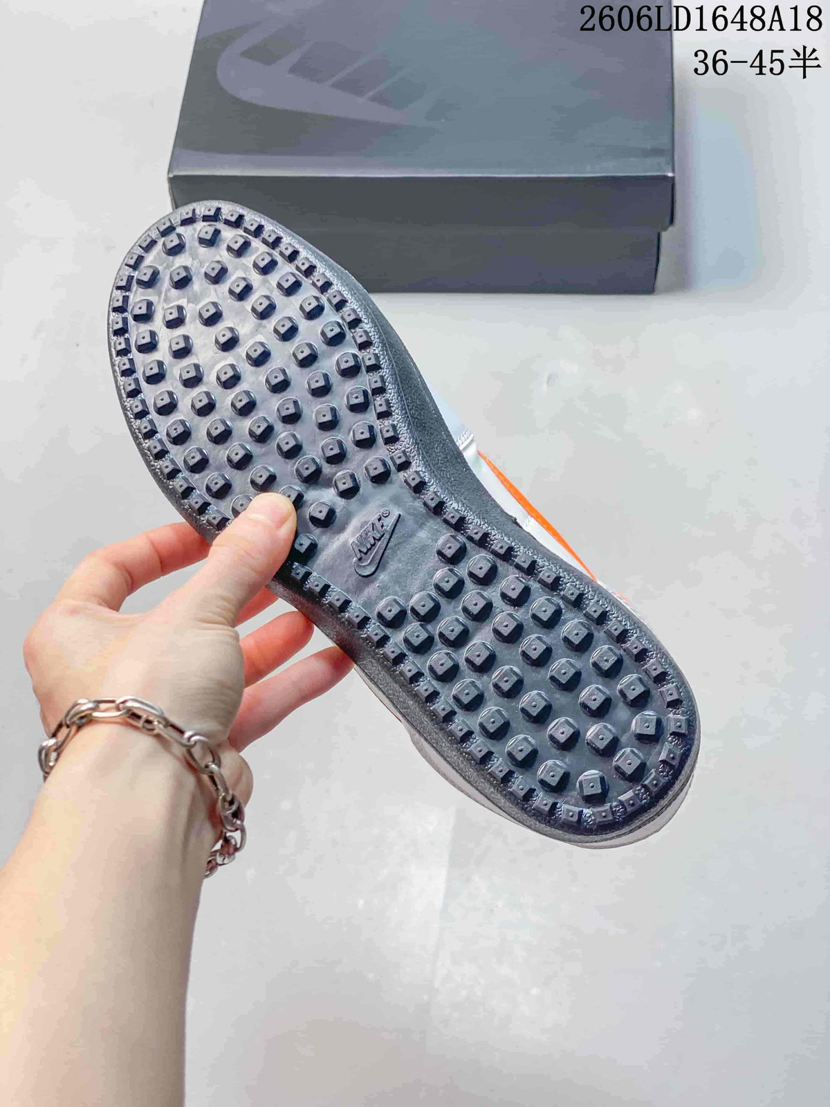Close-up of the dark textured outsole on a Nike Field General 82 SP sneaker