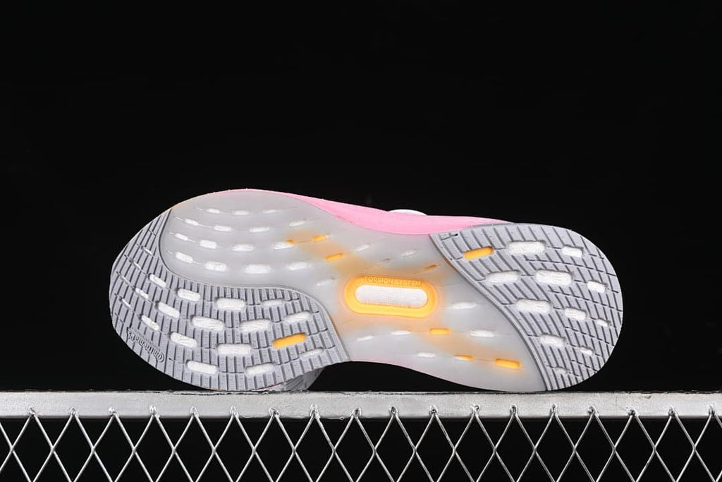 Underside view of the patterned outsole with translucent sections