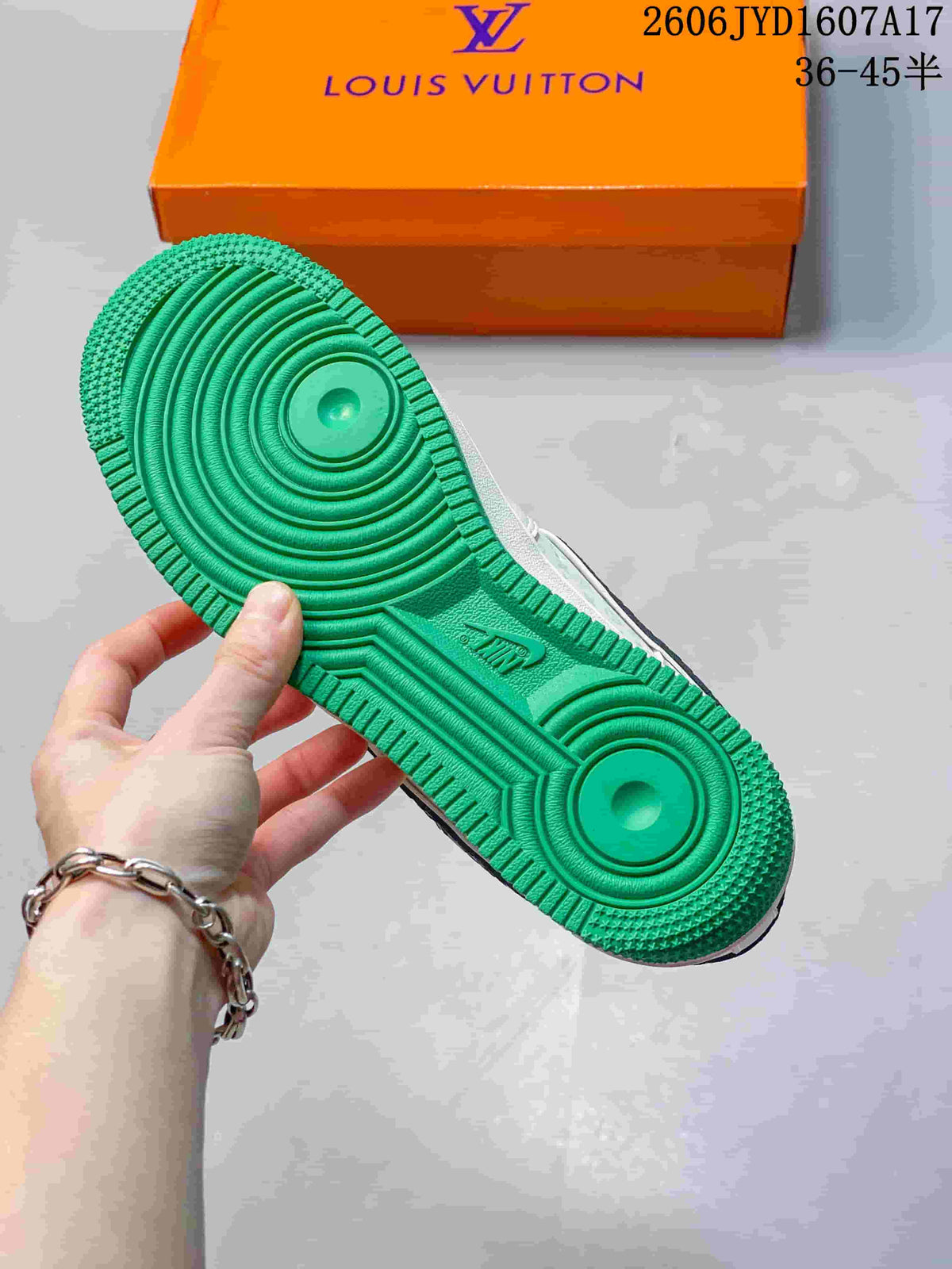 Close-up of the sneaker's bright green patterned outsole