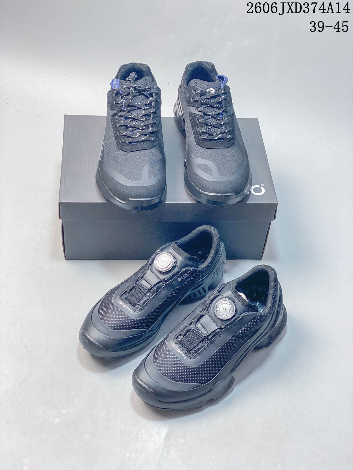 Gray ECCO sneakers shown in lace-up and dial-fastening styles