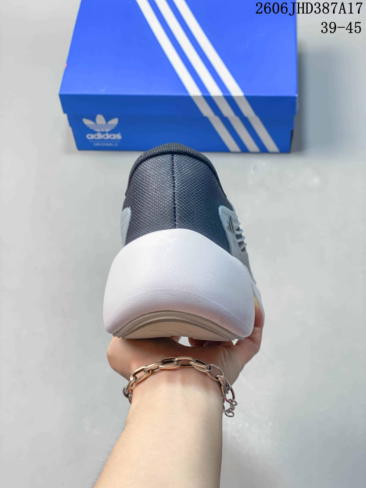 Rear view of the adidas Purechill V2 sneaker showing its dark heel collar and thick white sole.