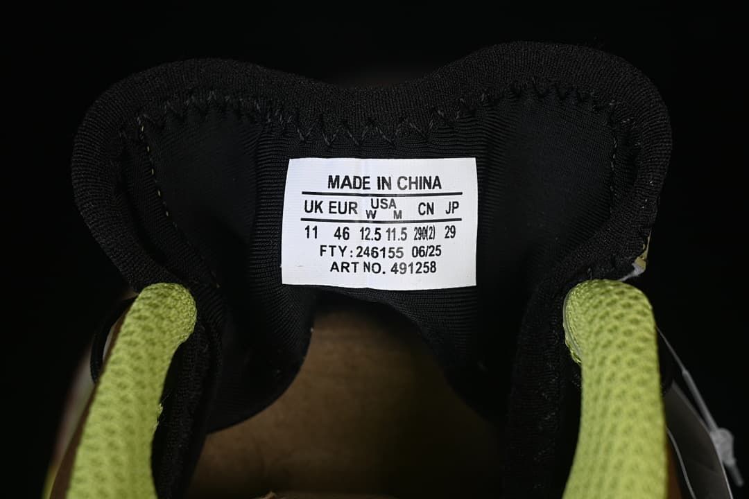 Tongue size label showing EU size 46 and product number 491258.