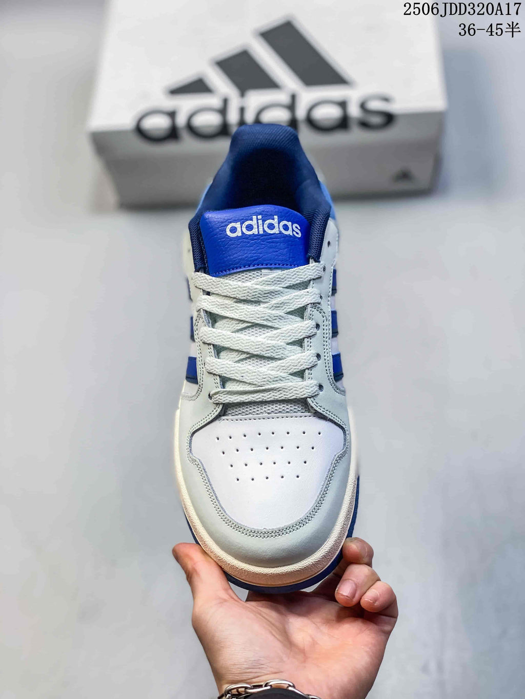 Front view of the perforated toe and lace-up fastening