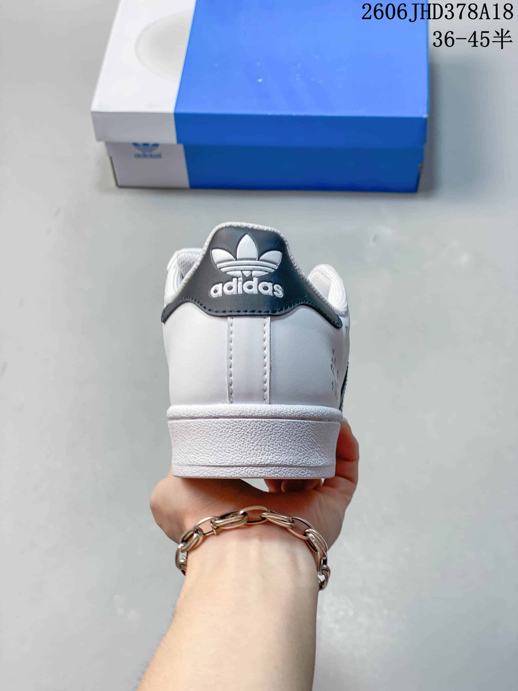 Rear view of the sneaker with a dark heel tab