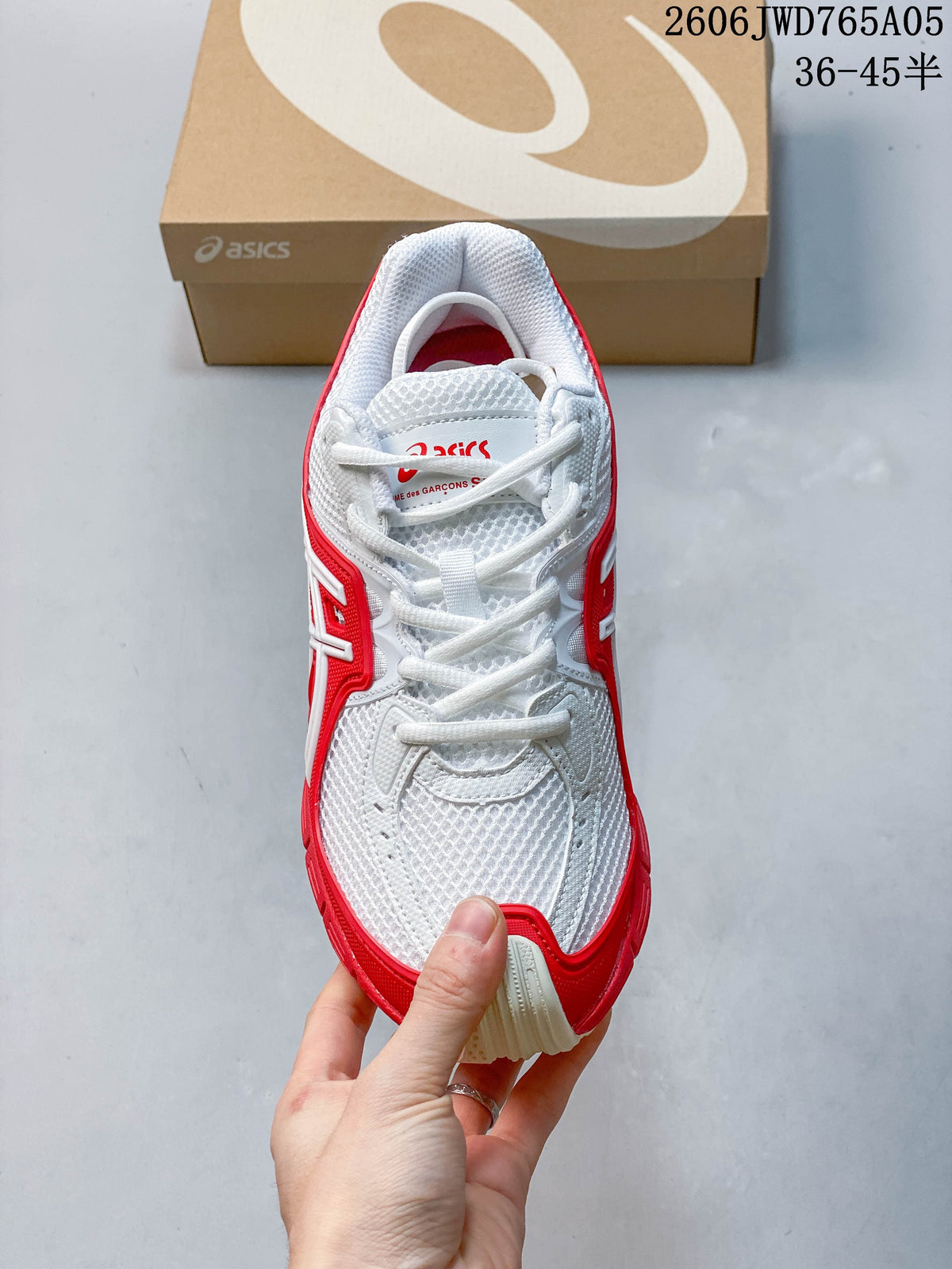 Top view of the white mesh-look upper and laces on the ASICS Gel-TRUCK sneaker