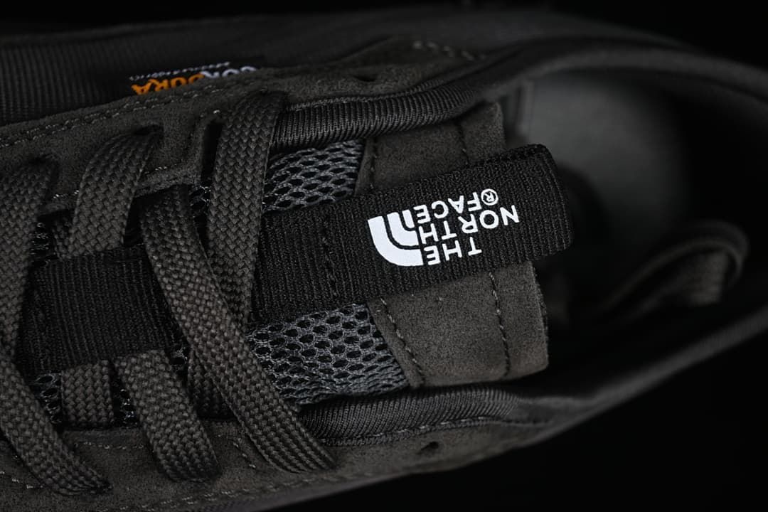 Close-up of the lace area and The North Face tongue label