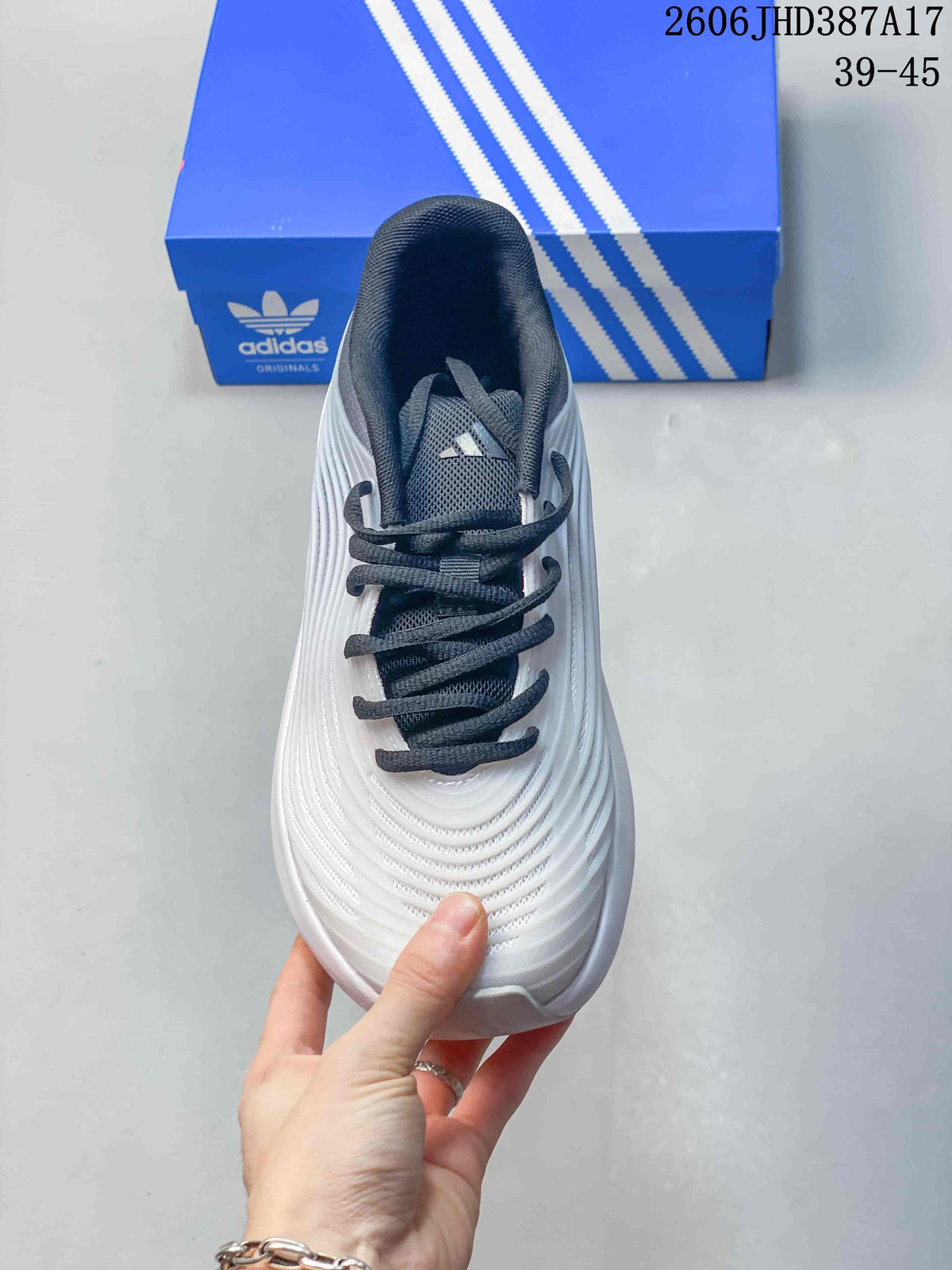 Top view of the adidas Purechill V2 sneaker showing its dark laces and padded collar.