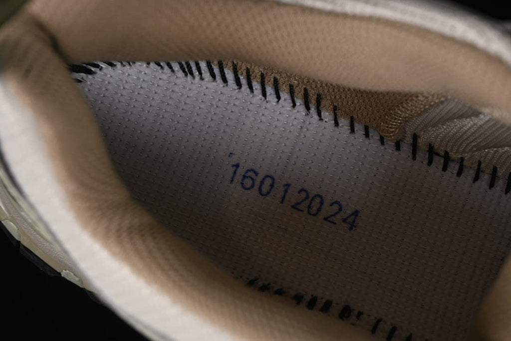 Interior view showing a printed production code inside the shoe.