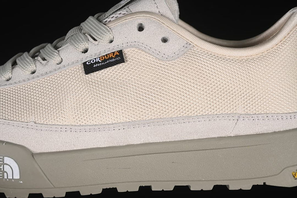 Close-up of the textured upper, overlays, and Cordura label