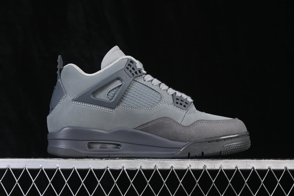 Side profile of the grey Air Jordan 4 Retro SE showing the midsole air unit.