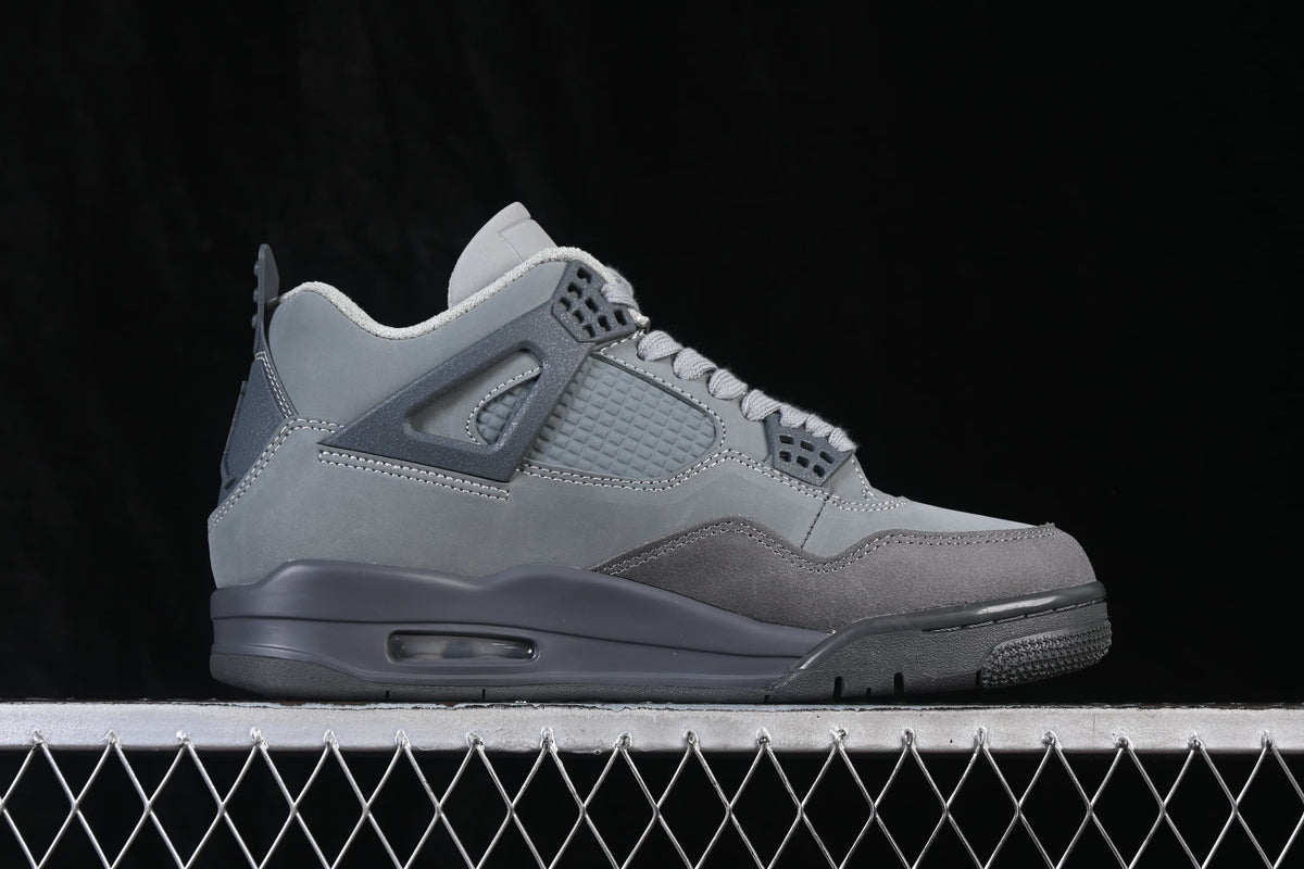 Side profile of the grey Air Jordan 4 Retro SE showing the midsole air unit.