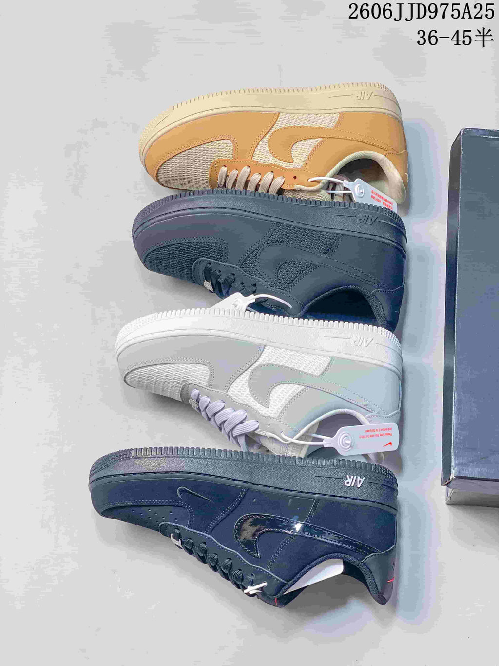 Four low-top sneaker colorways shown from the side
